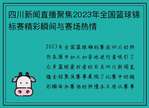 四川新闻直播聚焦2023年全国篮球锦标赛精彩瞬间与赛场热情
